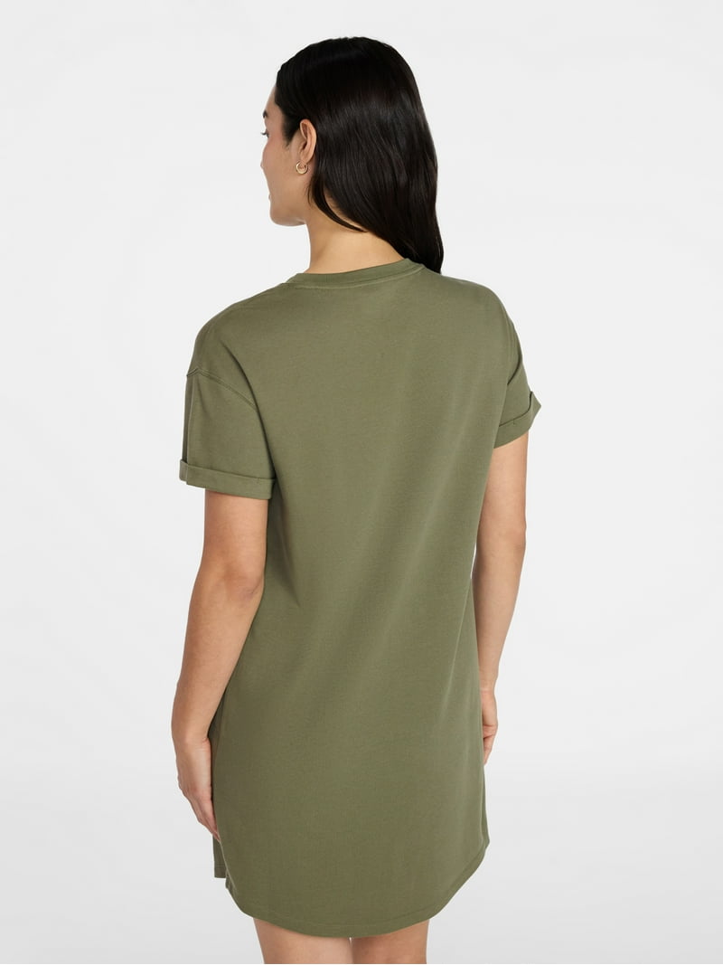 Time and Tru Women's Cotton T-Shirt Dress with Short Sleeves, Sizes Xs-xxxl, Green
