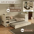 thumbnail image 5 of White Wooden Twin Size Daybed with Trundle and Side Shelves, Drawers, Storage Bed with Multi-Functional Desk and Charging Station for Bedroom, Guest Room, 5 of 9