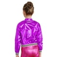 thumbnail image 4 of Venjoe Kids Girls Boy Hip Hop Street Dance Clothes Zipper Metallic Jacket with Pants Hair Band Purple&Black 10, 4 of 6