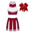 thumbnail image 3 of Xnihocha Vêtements Cheer Leader pour Femmes Tenue Cheeleader Uniforme Musical Crop Top Mini Jupe Plissée avec Nœud Couvre-Chef Rouge Vin TG, 3 of 7