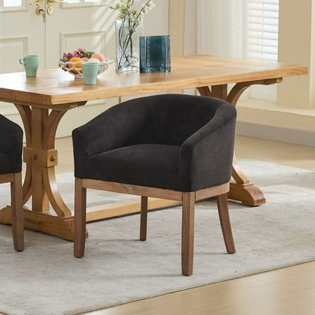 GOMYHOME Mid-Century Modern Barrel Dining Chair with Arms, Linen Upholstery, Black
