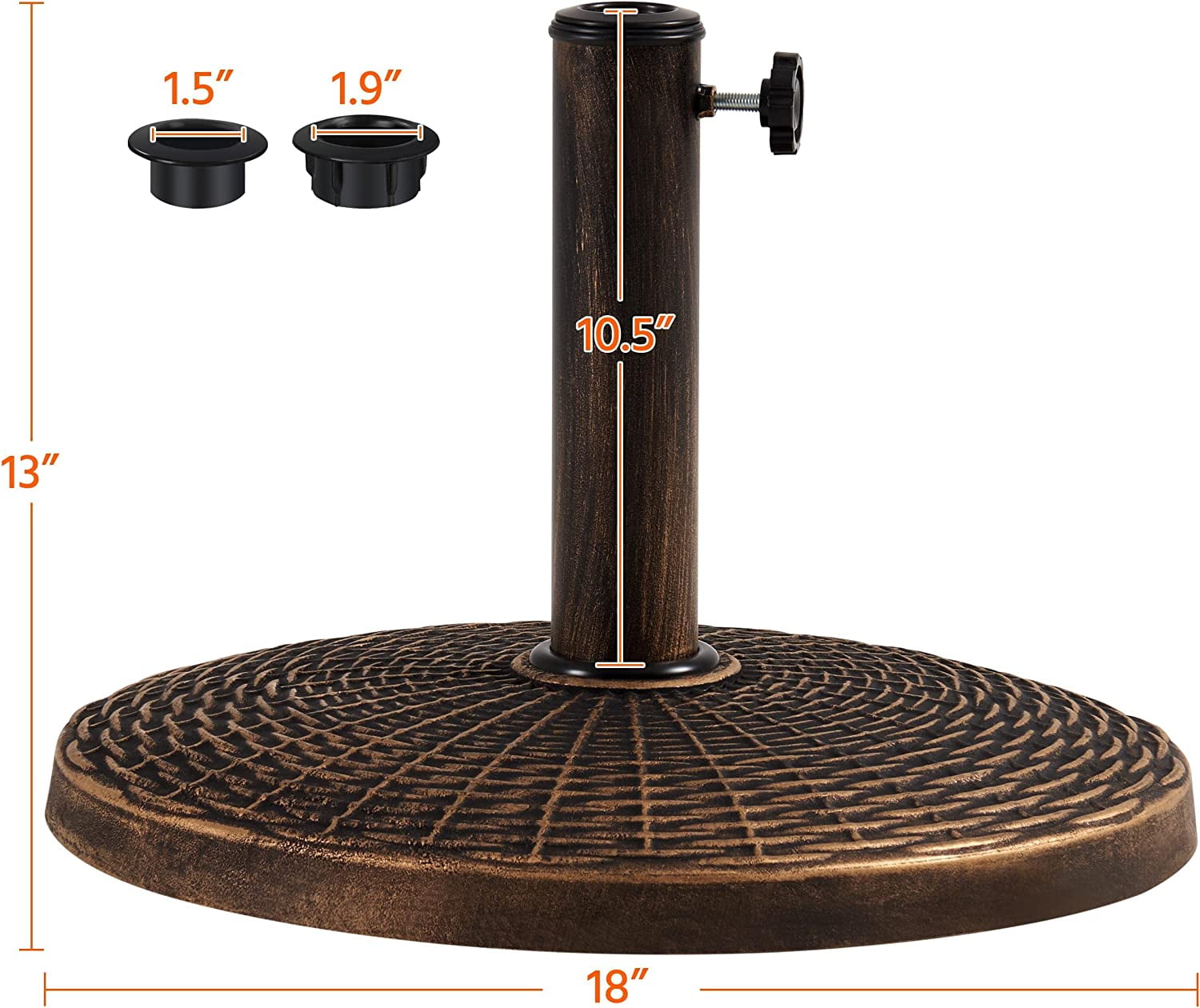 Librala Grace 22 lbs Heavy Duty Outdoor Umbrella Base 18" Round Patio All-Weather Umbrella Stand Market Umbrella Base for Garden & Lawn, Bronze