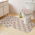 thumbnail image 4 of Retro Pink Flower Bathroom Rugs Set Floral Leaf Plant Country Watercolor Non Slip Absorbent Soft Bath Mats 3 Piece Set with Bathroom Rug, U-Shaped Floor Mat, Toilet Seat Cover Large Size, 4 of 9