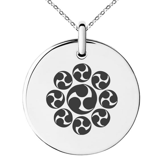 Stainless Steel Nagao Samurai Crest Engraved Small Medallion Circle Charm Pendant Necklace