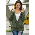 thumbnail image 3 of Army Green Fur Hood Horn Button Sweater Cardigan, 3 of 4