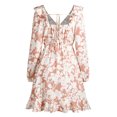 thumbnail image 2 of ZAFUL Women Casual Floral Wood Ear Edge Long Sleeve V Neck Dress Milk Tea Color XL, 2 of 6