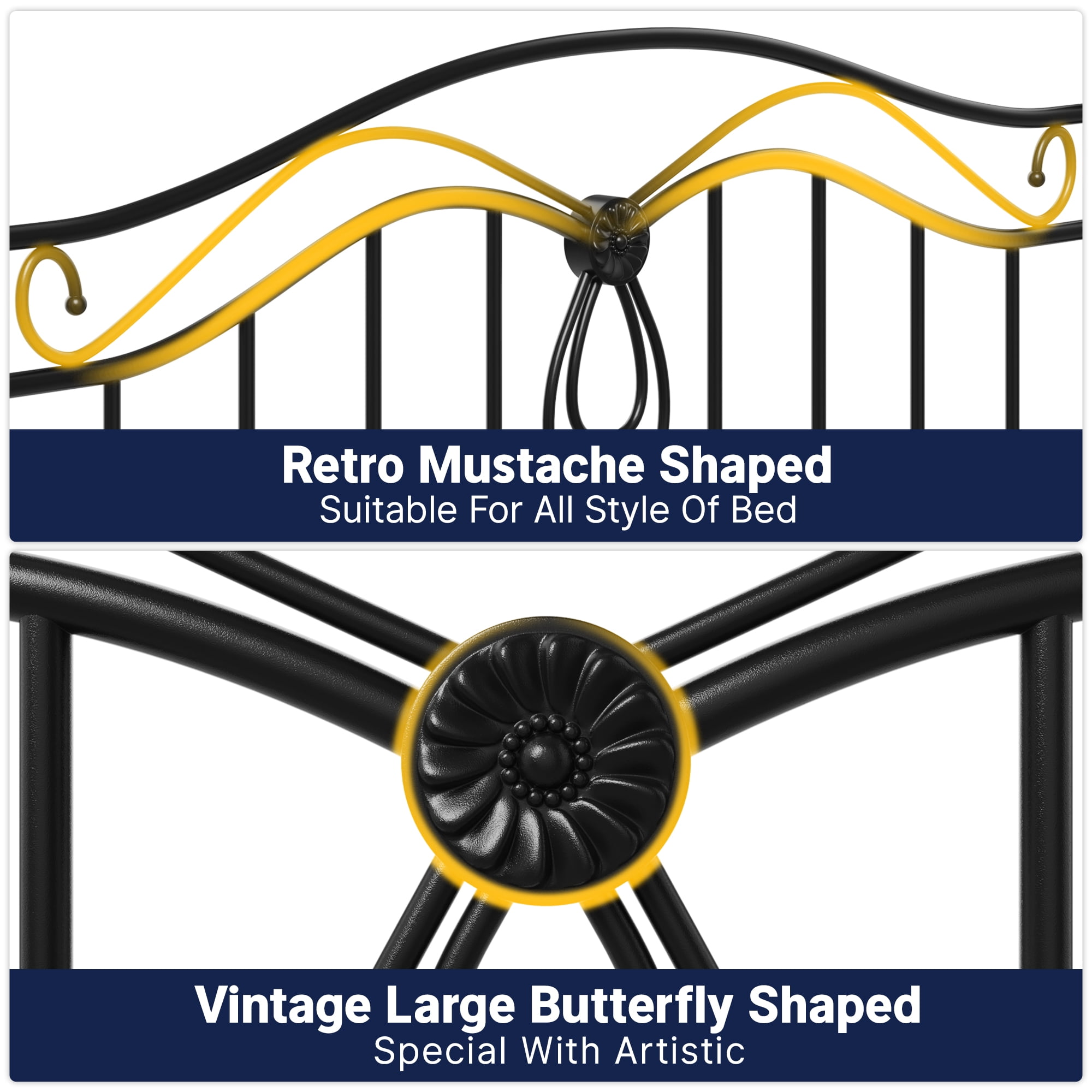 Yoneston Vintage Full Size Metal Headboard with Adjustable Height for Full Beds, Black