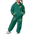 thumbnail image 5 of Glisme Girls Outfit Thick And Cozy Tracksuit Fashionable Bow Print Hoodie And Joggers Outfits For Toddlers And Kids Adorable Matching Set Size 4-5 Years Dark Green, 5 of 7