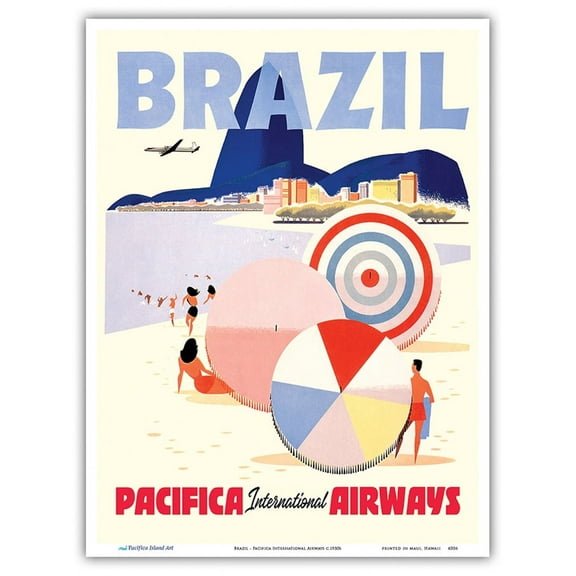 Rio de Janeiro Brazil - Pacifica International Airways - Vintage Airline Travel Poster c.1950s - Master Art Print (Unframed) 9in x 12in
