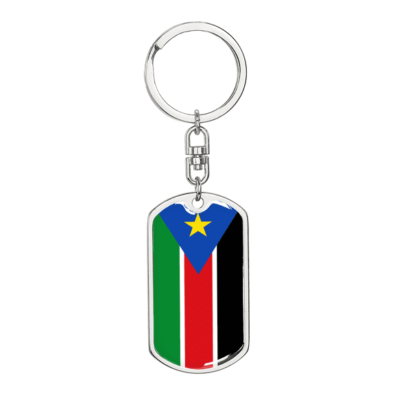 South Sudan Flag Swivel Keychain Dog Tag Stainless Steel or 18k Gold