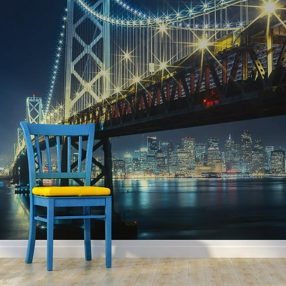 Tiptophomedecor Cityscape Wallpaper Wall Mural - Bay Bridge At Night
