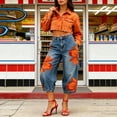 thumbnail image 4 of Textilo Womens Floral Print Jeans Wide Leg High Waisted Denim Pants with Pockets Cropped Jean Baggy Trendy Loose Casual Clothes,Orange 2XL, 4 of 5