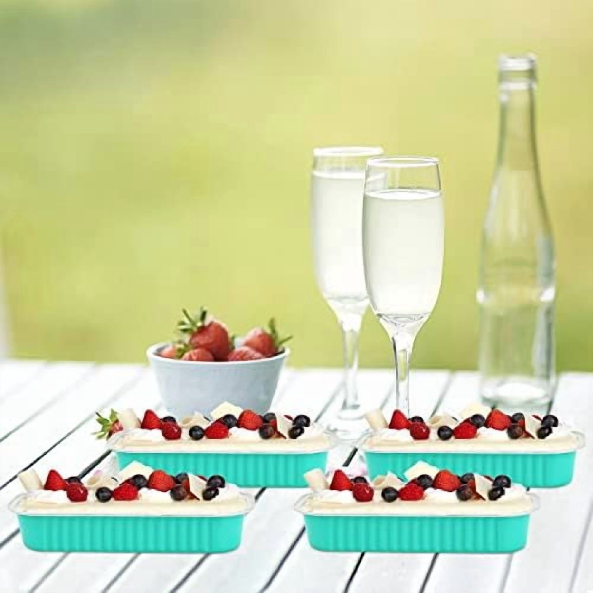 Mini Loaf Baking Pans with Lids 100 Pack, 6.8oz Rectangle Mini Cake Tins Baking Cups,Disposable Aluminum Foil Baking Pan Muffin Tins Containers -Cyan Blue