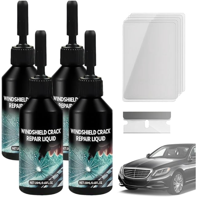 Windshield Crack Repair Kit, 2026 New Cracks Gone Glass Repair Kit, Chips and Cracks Car Glass Repair Kit, Cracks Gone Glass Kit Automotive Windscreen Tool (4set)