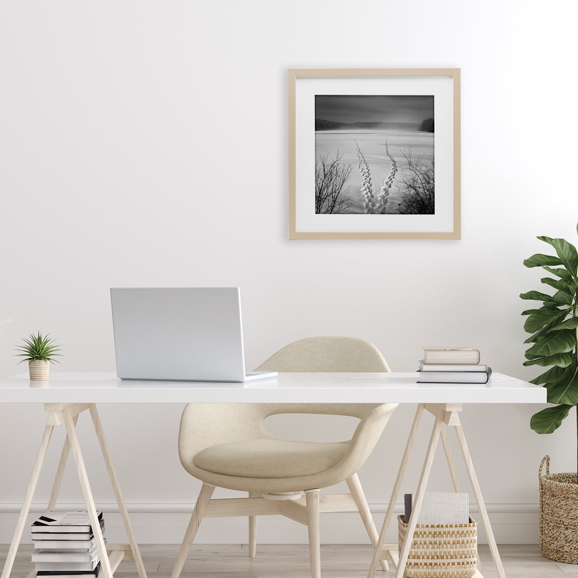 Stupell Industries Snowstep Tracks Across Frozen Lakes Birch Framed Print Under Glass, design by Chip Forelli