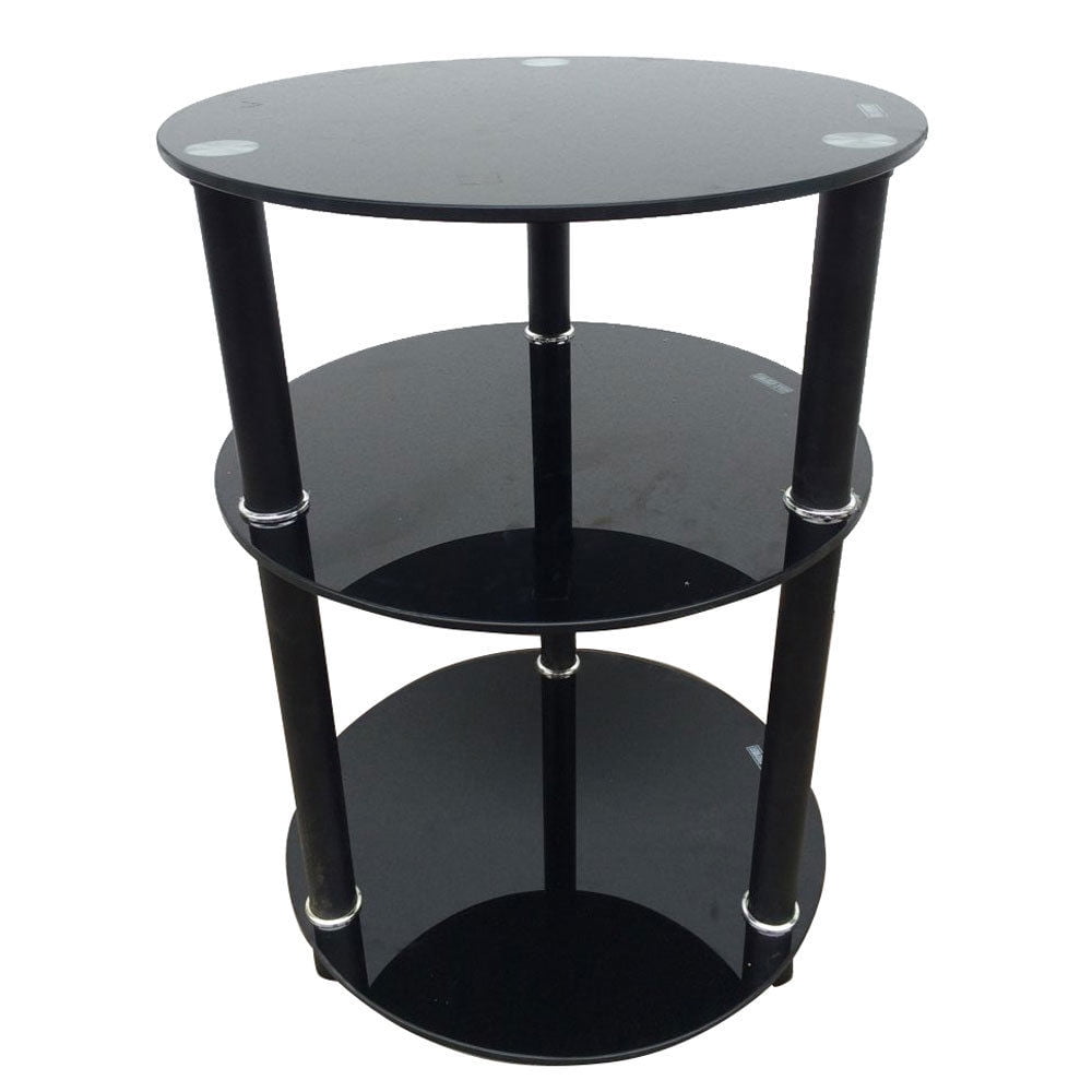 Ktaxon Home Furnishing 3 Tier Round Table Glass End Table Stand Storage