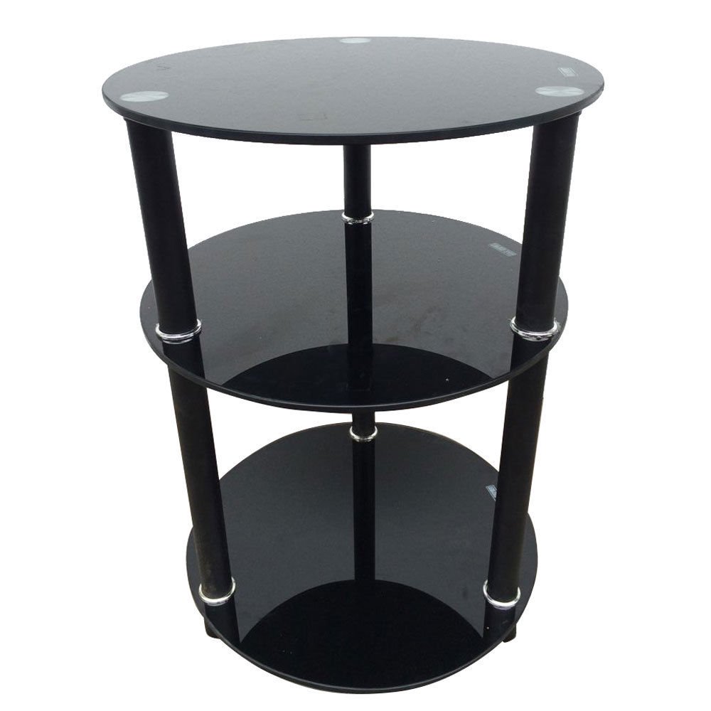 Ktaxon Home Furnishing 3 Tier Round Table Glass End Table Stand Storage