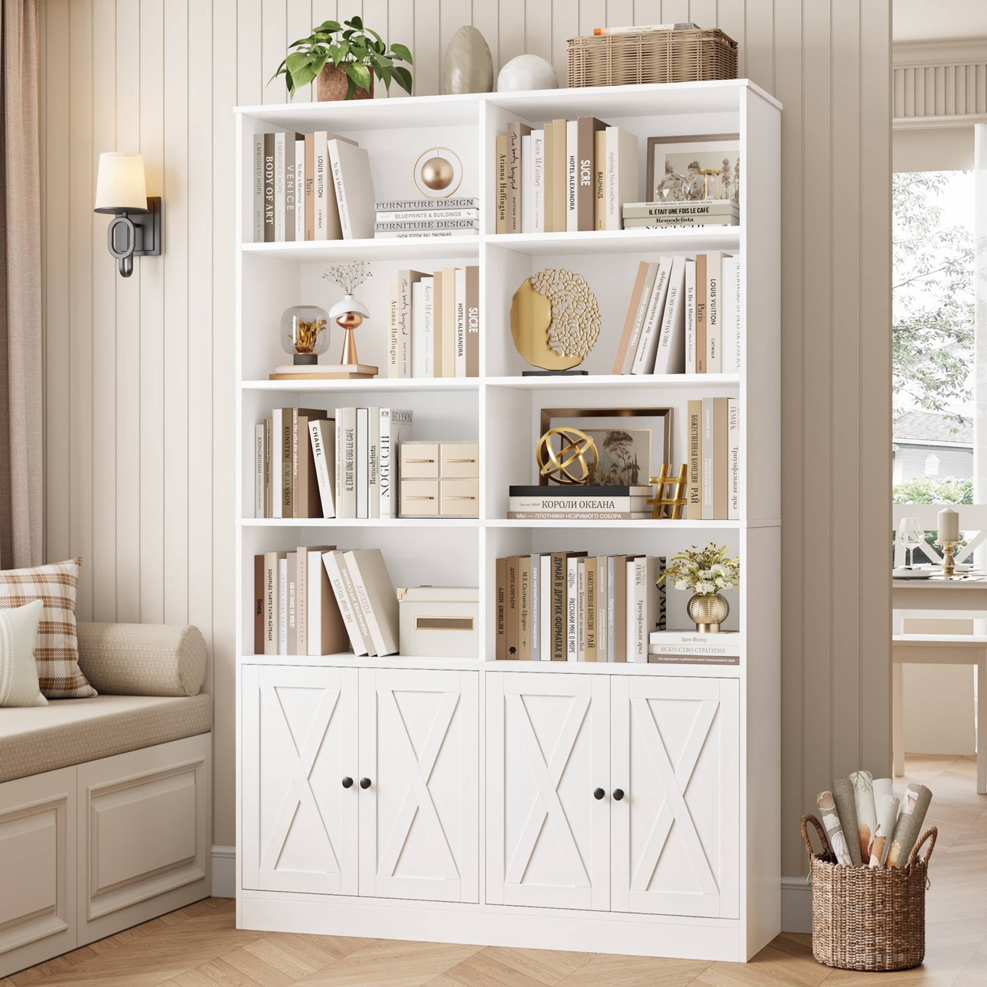 Hiphuta 71"H x 47.2"W Standard Bookcase, Tall Bookcase for Bedroom, Living Room and Office, Freestanding Display Storage Shelves, White