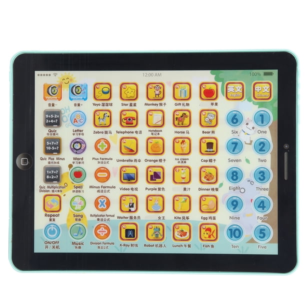 Tableta de aprendizaje de letras, palabras y números para niños, juguete electrónico educativo, color verde