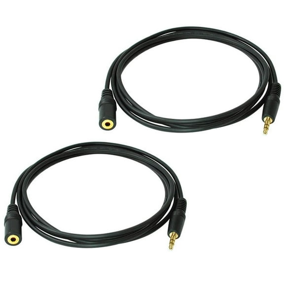 2x 6 FT 3.5mm Gold Plated Stereo Male- Female Audio Headphone Extension Cable Black
