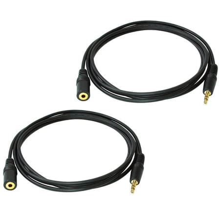 2x 6 FT 3.5mm Gold Plated Stereo Male- Female Audio Headphone Extension Cable Black