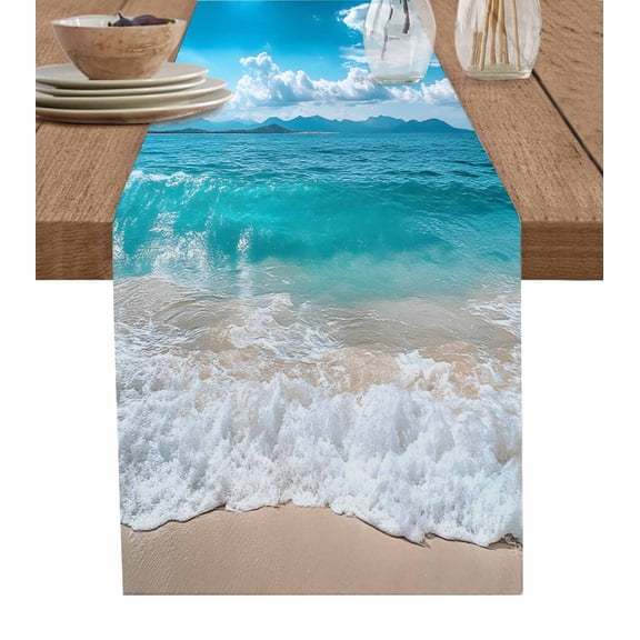 Hokiten Table Runners 36 Inches Long Dress Scarves, Summer Beach Coastal Farmhouse Kitchen/Dining Table Runner, Short Coffee Tablerunners, Vacation Seaside Ocean 13x36 Inch