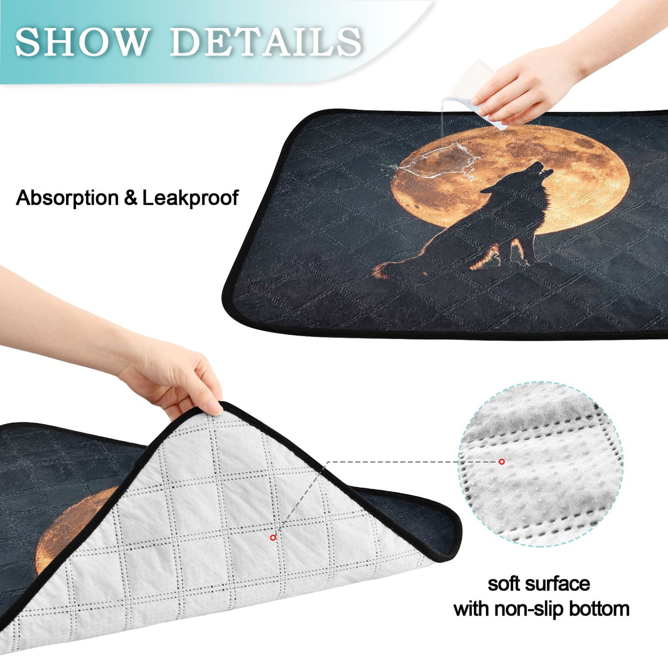 Qxltty The Legend Of Starving Wolf Cat litter Pads Pet Set of 3 Diaper Mats Center Anti-leakage Layer Absorbent Soft and Comfortable