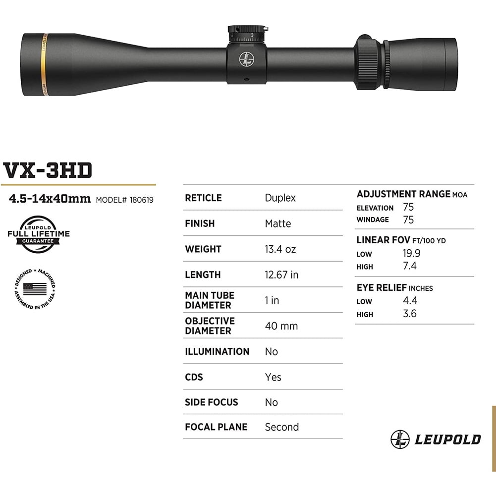 LEUPOLD VX-3HD 4.5-14x40 1in CDS-ZL Duplex Riflescope (180619)