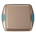 thumbnail image 6 of Rachael Ray Cucina 9 inch Nonstick Bakeware Square Cake Pan, Latte Brown with Agave Blue Handles, 6 of 8