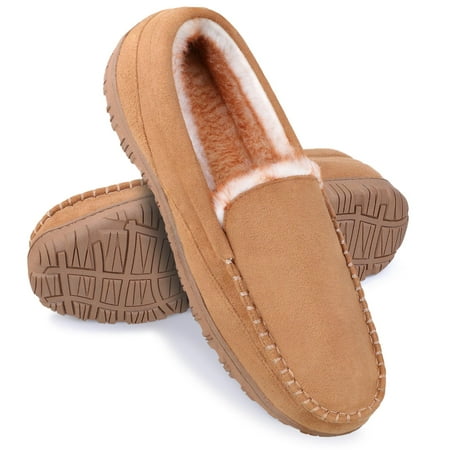 

HOMEHOT Men s Slippers Mens Moccasin Slippers Memory Foam House Shoes with Non-Slip Rubber Adult Sole Light brown 13