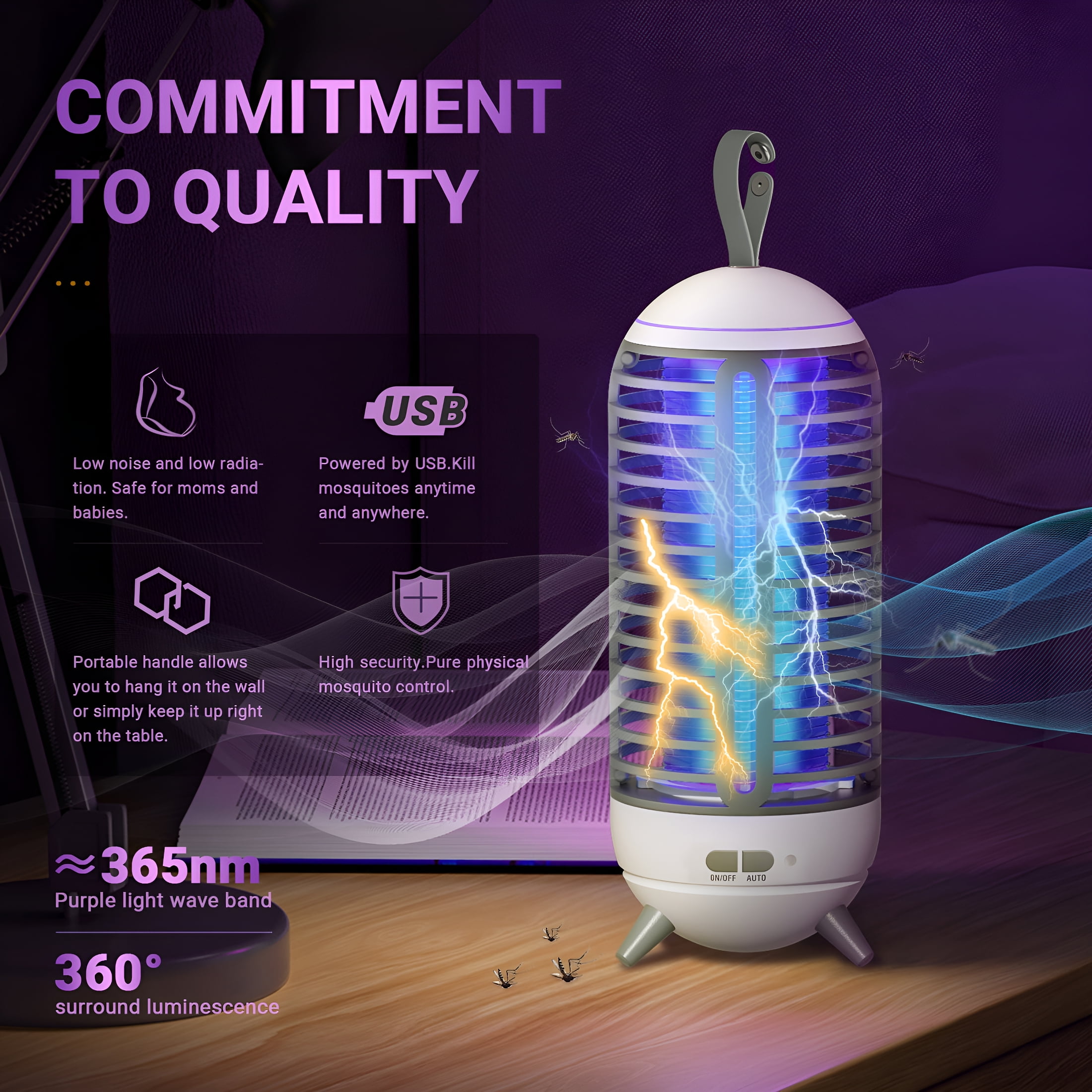 HIBIBUD Bug Zapper & Cordless 2500mAh Fly Zapper Indoor & Outdoor Mosquito Zapper,Portable Bug Zapper,Fly Trap (White)