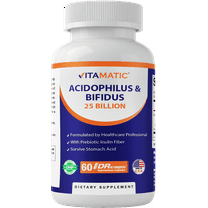 Vitamatic Acidophilus Bifidus 25 Billion DR Capsule - 60 Count - Digestive Support - Made with Prebiotic Inulin Fiber