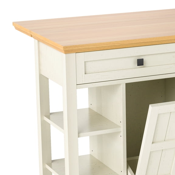 Uforic Kitchen Island Table Cart with Trash Storage Cabinet Charging Station, White