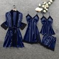 thumbnail image 2 of Puntoco Women dresses for summer Women Silk Lace Robe Dress Sleepwear Nightdress Pajamas Tops+Short Pants+Dress+Coat Set Navy 4(S), 2 of 6