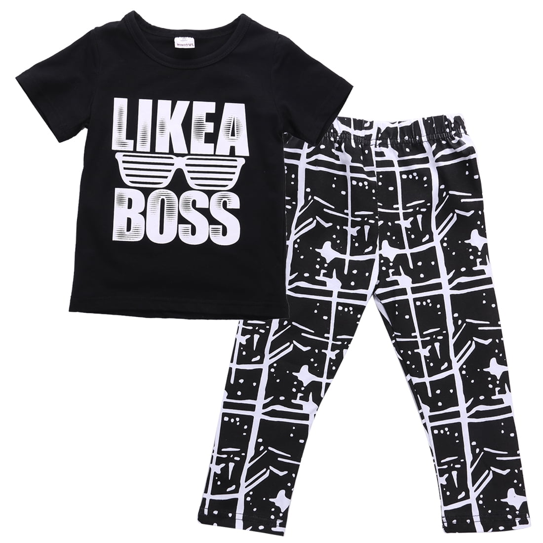 Floss Like a Boss T Shirt and Pants for Boys Black White Cotton Short Pajamas Pants Set 