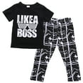 thumbnail image 4 of Infant Baby Boys Summer Outfits Black Short Sleeve Like A Boss Letter T-Shirt Tops+Plaid Long Pants Clothes Sets (Black White, 2-3 Years), 4 of 7