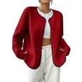 thumbnail image 2 of Fengqque Women's Fashionable and Comfortable Long Sleeve Round Neck Loose Cardigan Soft Jacket Red M(M), 2 of 4