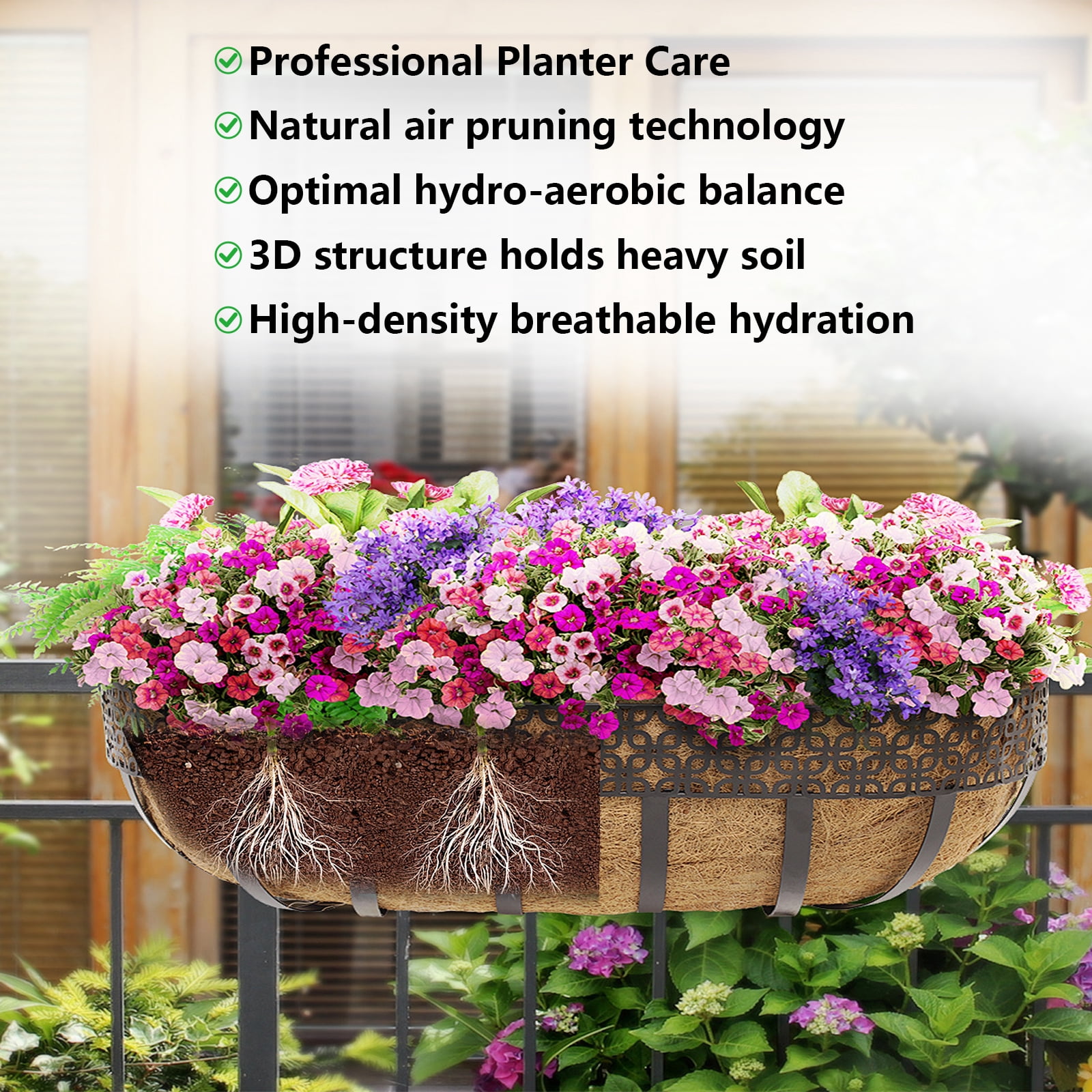 24 Inch Coconut Coir Trough Liner, 2 Pack, Pre-Formed Coconut Fiber Replacement for Window Box and Deck Railing Planters