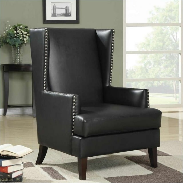 Coaster Faux Leather Wing Back Accent Chair with Nailhead Trim