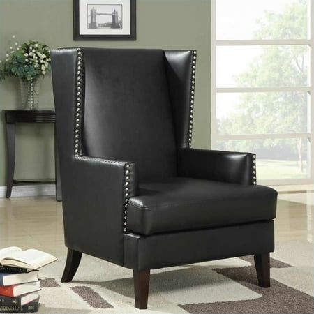 Accent Chair With Nailhead Trim, Leather Wingback Chair With Nailhead Trim