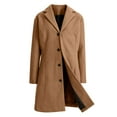 thumbnail image 5 of Duqingm Womens Winter Women's Trendy Lapel Collar Double Breasted Wool Blend Coats Winter Pea Overcoat Pocketed Outwear with Belt Coffee,L, 5 of 5