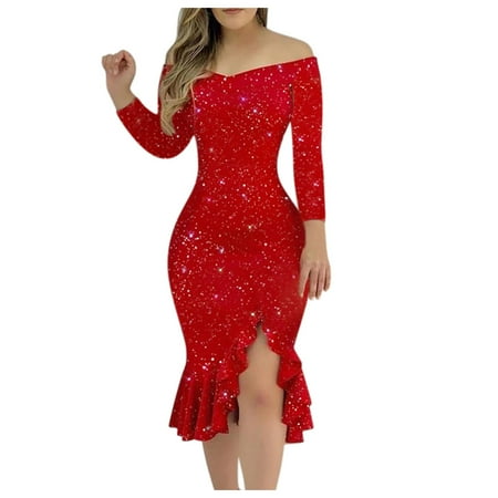 

Sexy Fall Dresses for Women 2022 Corset Dress for Women Women s Solid Color Sexy Sequins High Waist Mid Length Wrap Chest Style Autumn And Winter Dress Evening Dress Red L