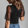 thumbnail image 3 of Lpmadey Women's Mesh Puff Sleeve Tops Sexy V Neck Sheer Short Sleeve Blouses Solid Color Slim Fit Casual Party Date Night T-Shirts, 3 of 5