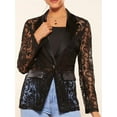 thumbnail image 4 of Michellecmm Women's Fashion Blazer Floral Lace Mesh Single Button Lapel Long Sleeve Elegant Jacket Blazer, 4 of 8