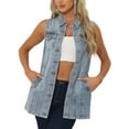 thumbnail image 1 of Chaleco de mezclilla sin mangas para mujer INSPIRE CHIC, con botones, de longitud media, casual, en gris azul, 1 of 6