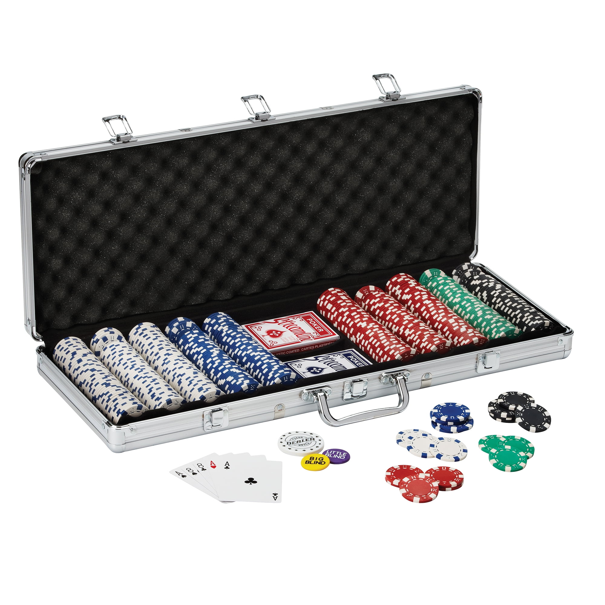 Profi Pokerkoffer Pokerset Poker Set 500 Laser Chips Silber Koffer Jetons Casino 