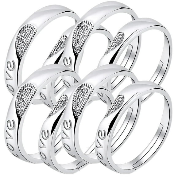 Anillos de Pareja LoveLoom 4Pares 8Pzas Talla 4x6.5 y 4x8mm 16.9 y 18.2Ø Circunferencia 53 y 57mm Circonia/Metal Plata.
