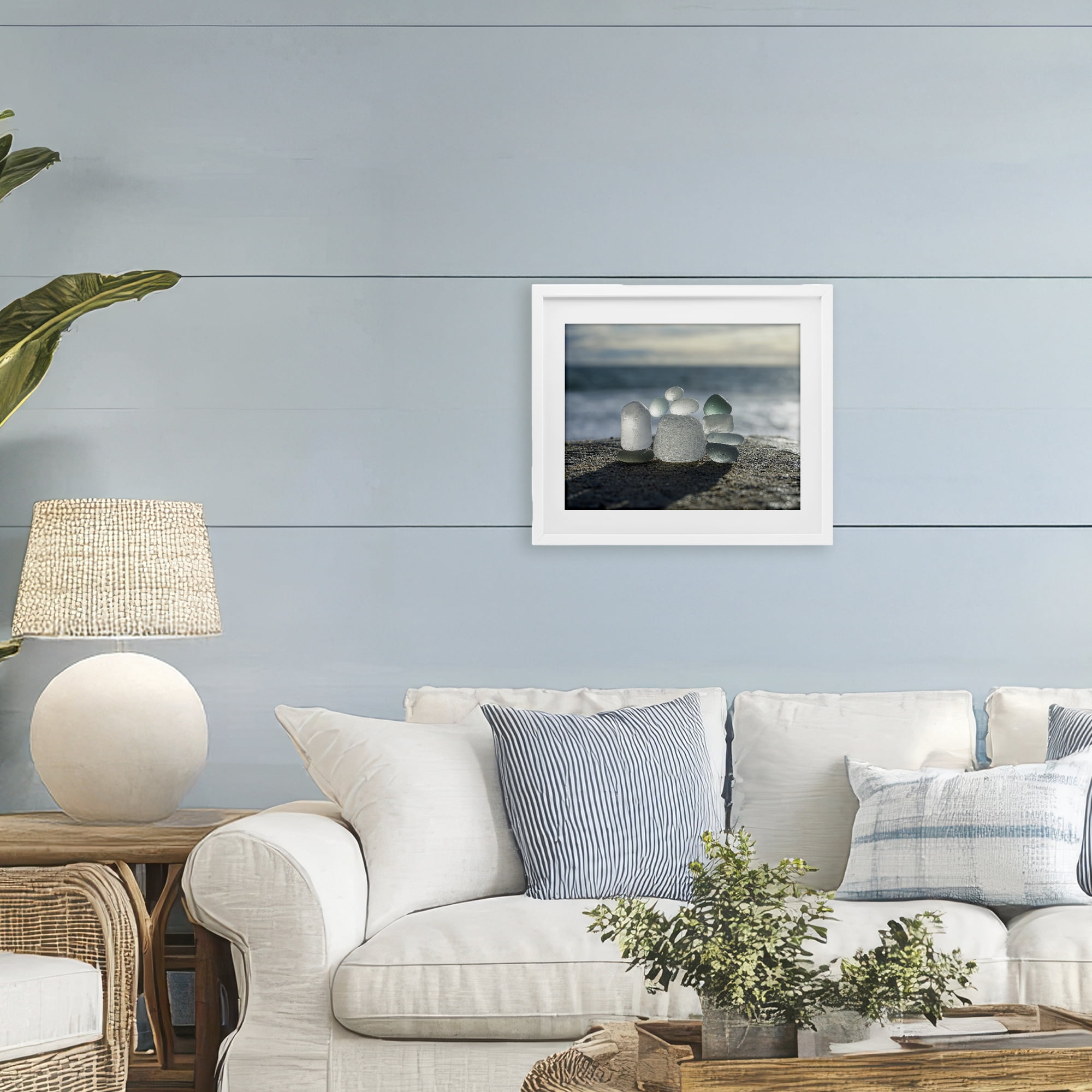 Stupell Industries Balancing Sea Glass Pebbles White Framed Print Under Glass, design by LMarie Allen