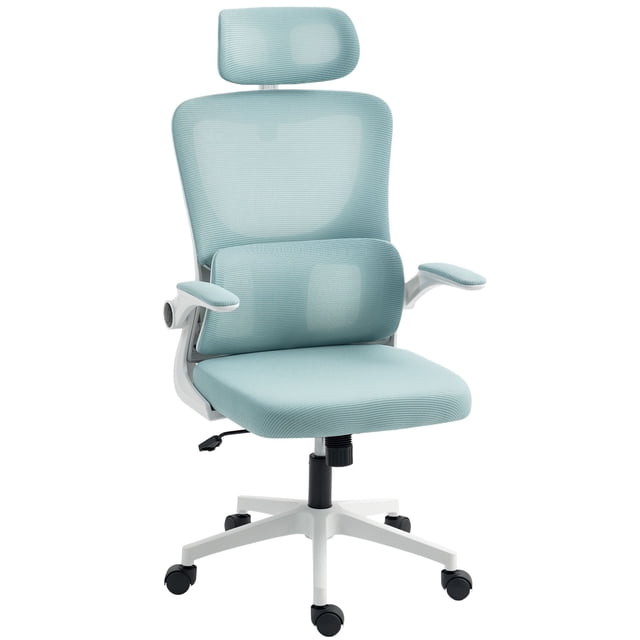 Light Blue Mesh Office Chair with Adjustable Headrest & Lumbar Support - Ergonomic Computer Desk Chair for Home or Office Use - 48" High
