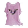 thumbnail image 1 of Blusas de Manga Corta para las Mujeres Mezcla de Lino de Ajuste Suelto Top de Bordado, Blusas para las Mujeres Casual, 1 of 3